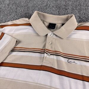 Vintage Karl Kani Polo Shirt Mens 3XL White Tan Burnt Orange Striped Y2K 90s
